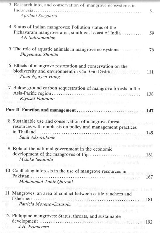 Mangrove Management and Conservation - inhaltsverzeichnis